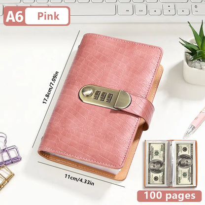 💰🔒 A6 PU Leather Savings Binder – 100 Clear Pockets & Resettable Combination Lock ✨