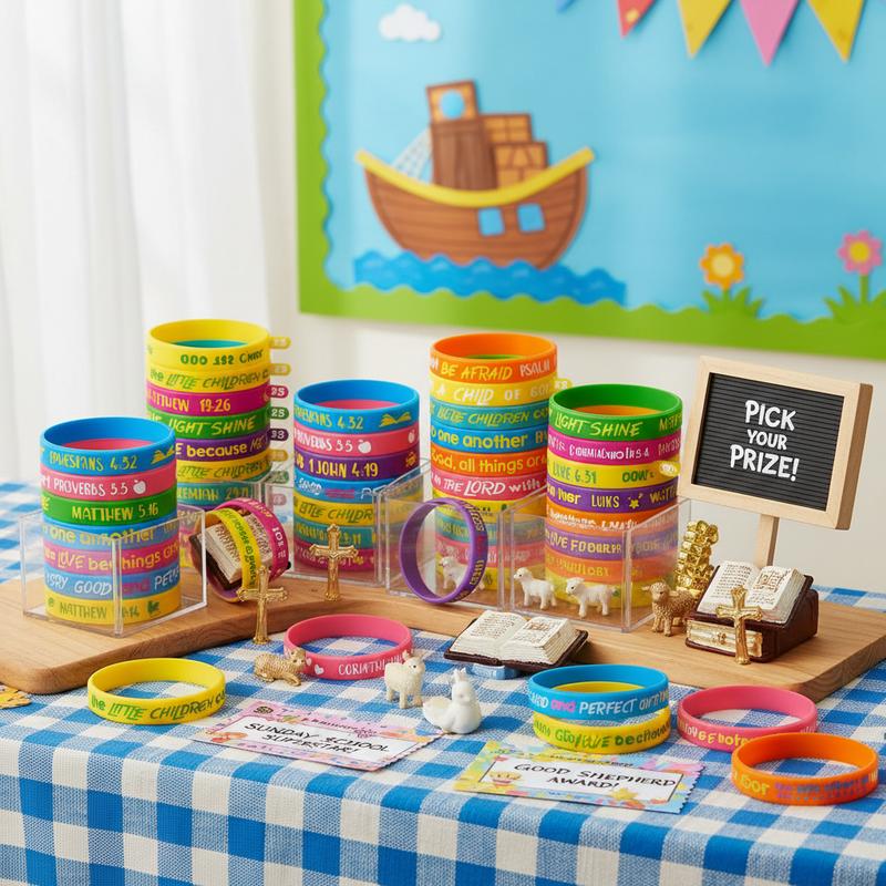 ✝️ 20/60PCS Bible Verse Bracelets – Christian Faith Wristbands for Church Events, Youth Groups & Sunday School Rewards