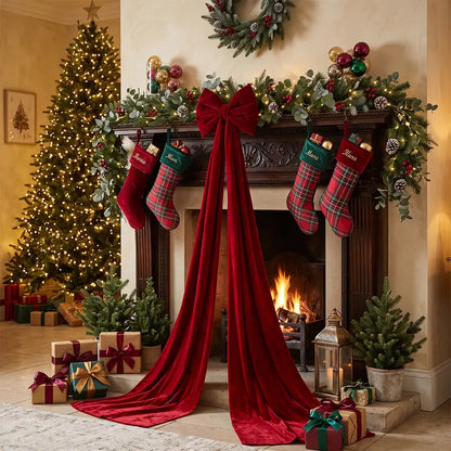 🎀🎄 6.5ft Giant Burgundy Velvet Christmas Bow – Festive Décor for Trees, Windows & Walls ✨✨