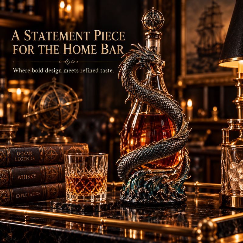 Leviathan Coil Dragon Decanter™ — Whiskey Decanter with Compass Stopper & Sculpted Dragon Design(No liquid included）