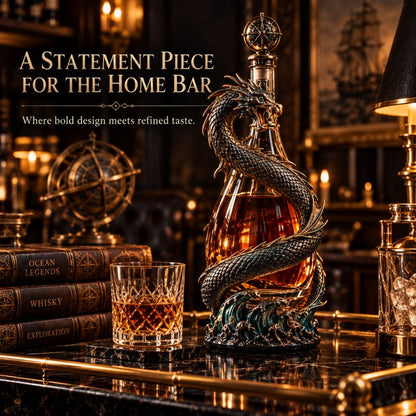 Leviathan Coil Dragon Decanter™ — Whiskey Decanter with Compass Stopper & Sculpted Dragon Design(No liquid included）
