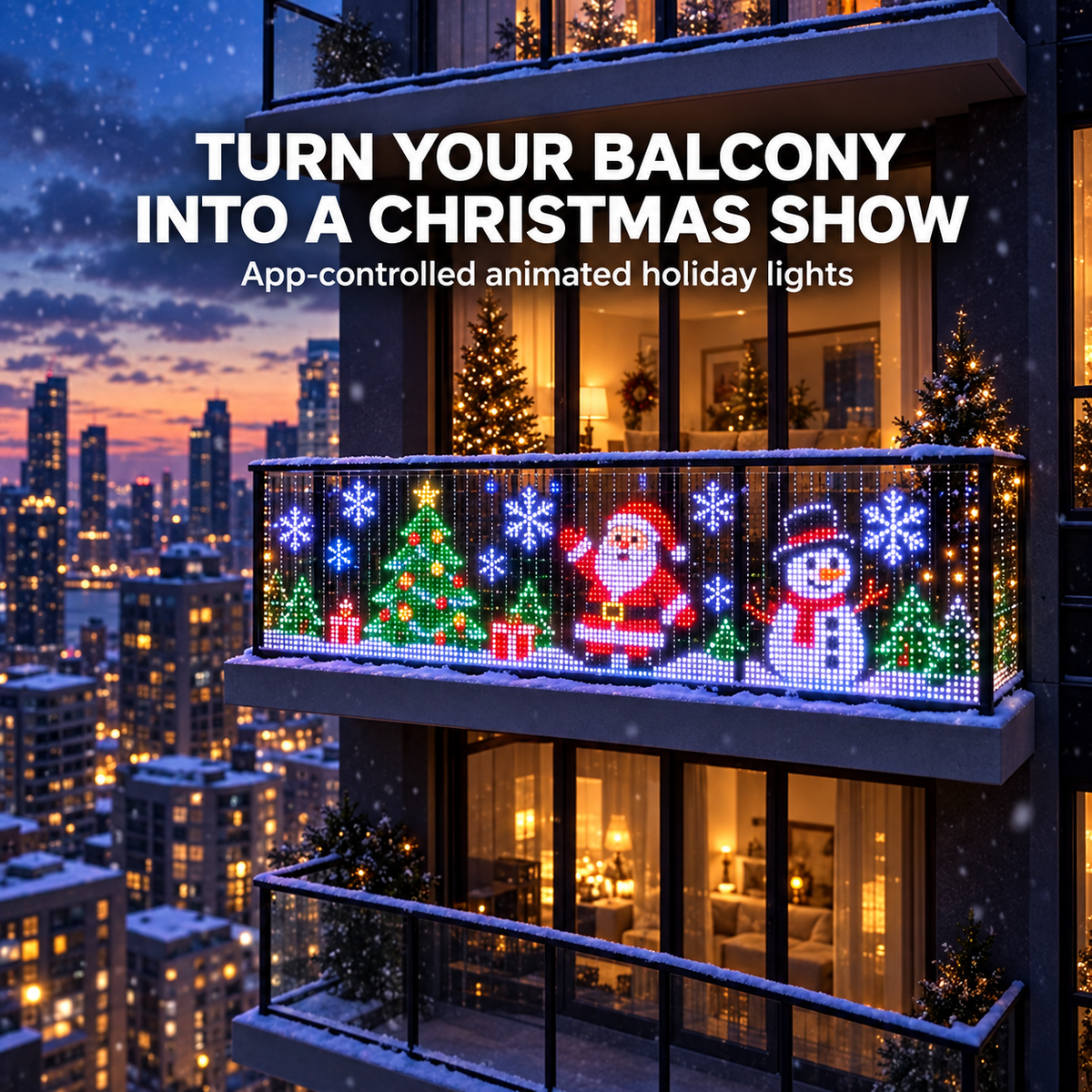 🎄 Turn Your Balcony Into a Christmas Show – Animated LED Pixel Curtain Lights🎅