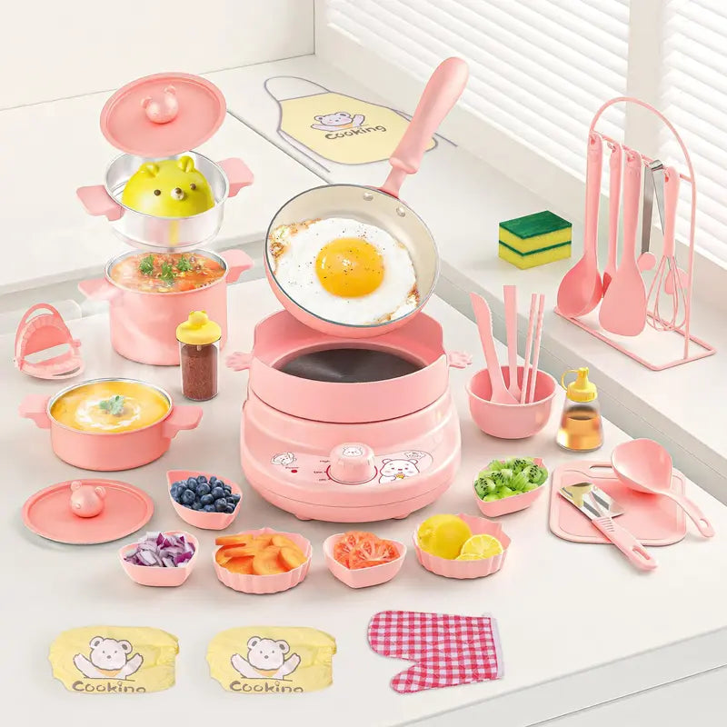 48-Piece Kids’ Mini Real-Cooking Kitchen Set with Electric Stove & Cookware
