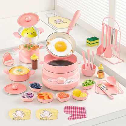 48-Piece Kids’ Mini Real-Cooking Kitchen Set with Electric Stove & Cookware