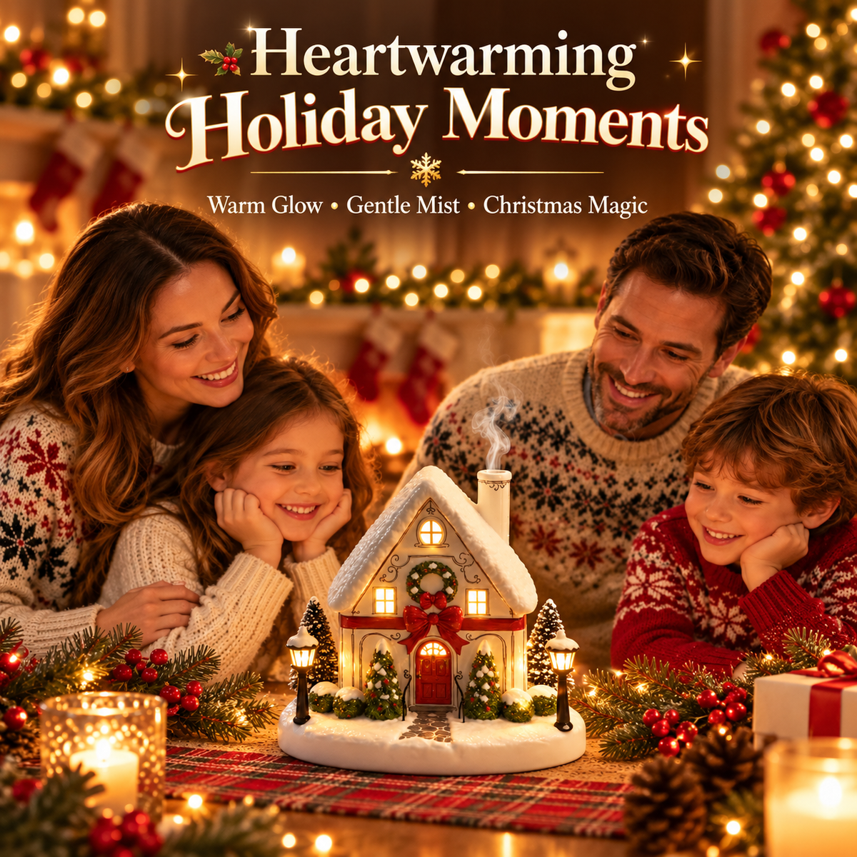 🎄 Christmas House Aroma Diffuser – Warm Light & Gentle Mist Holiday Decor