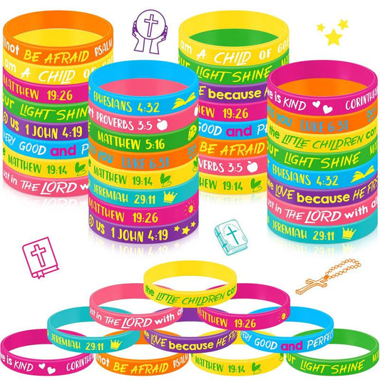 ✝️ 20/60PCS Bible Verse Bracelets – Christian Faith Wristbands for Church Events, Youth Groups & Sunday School Rewards