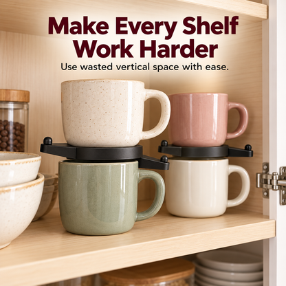 MugNest™ Adjustable Cup Stacking Organizer – Space-Saving Mug & Cabinet Storage Rack