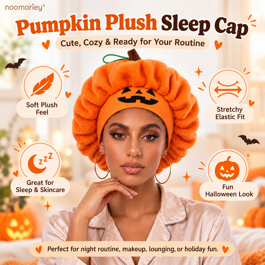 🎃✨ Pumpkin Halloween Sleep Cap – Plush Jack O' Lantern Hair Bonnet for Night & Party Wear 💤