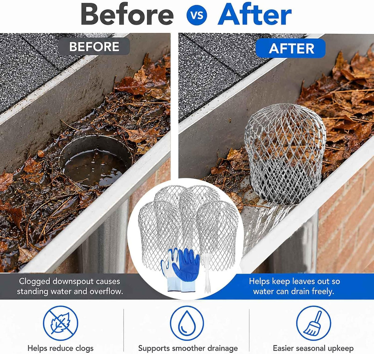 🏠🍂 Aluminum Alloy Gutter Guard Filter – Anti-Clog Leaf & Debris Catcher for Downspouts 🌧️