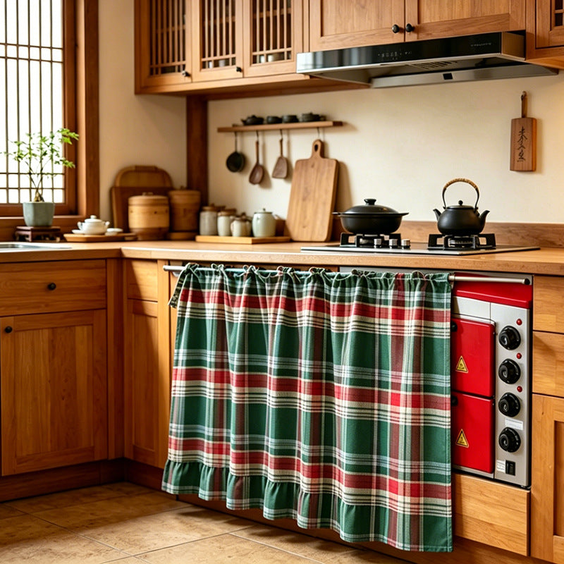 🏡✨ 2026 Farmhouse-Style Stove Curtain – Gingham Grid Ruffle-Edge Tier Curtains 🍽️