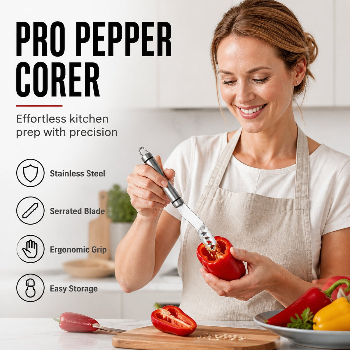 🌶️ Premium 304 Stainless Steel Pepper Corer – Kitchen Vegetable Seed Remover ✨