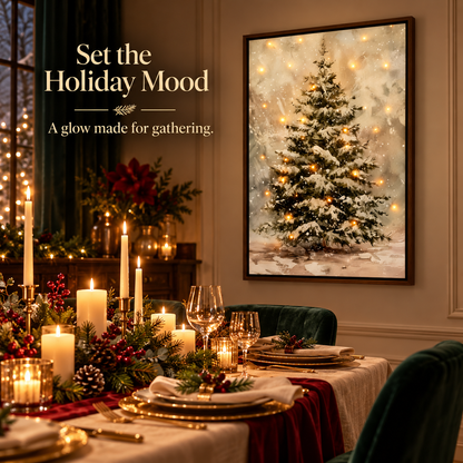 Light-Up Snowy Christmas Tree Wall Art – Framed Holiday Decor with Warm Twinkling Lights