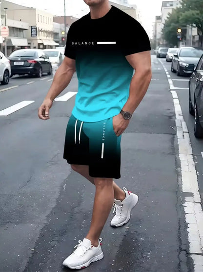 🎁 Men's Gradient Short Sleeve Tracksuit 2-Piece Set