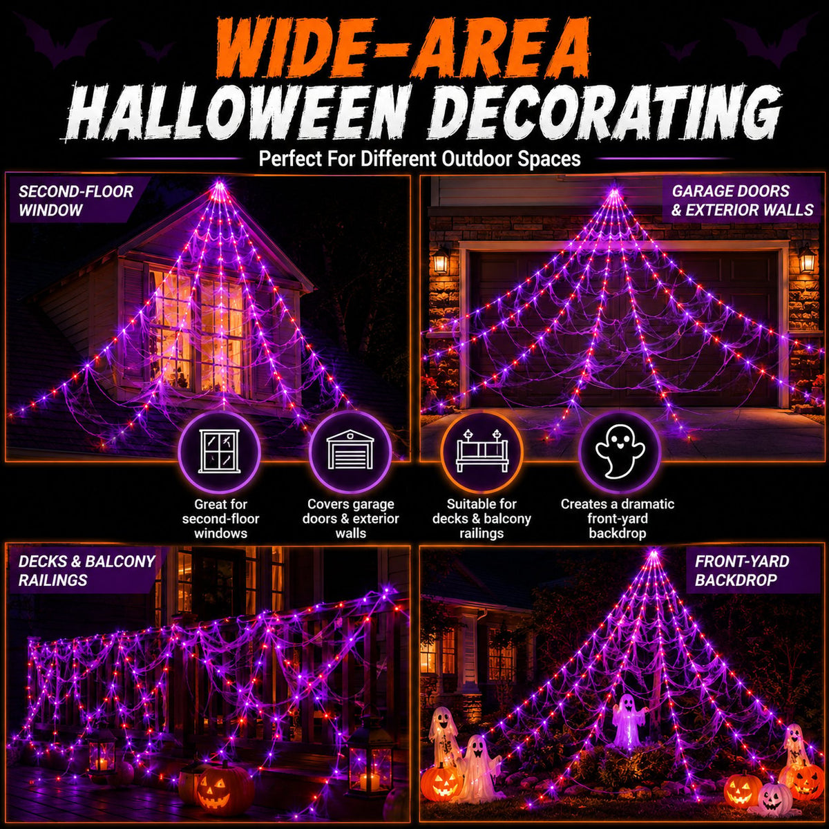 Giant Light-Up Spider Web Halloween Decoration