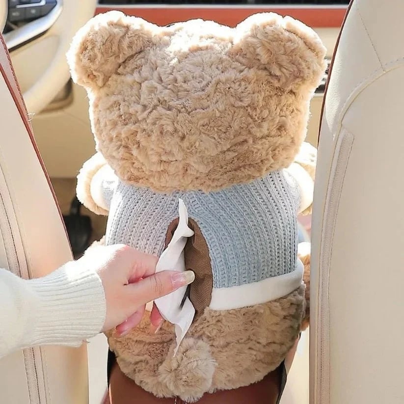 Plush bear car organizer and tissue holder