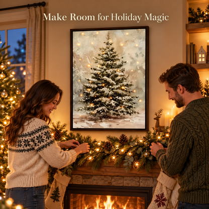 Light-Up Snowy Christmas Tree Wall Art – Framed Holiday Decor with Warm Twinkling Lights