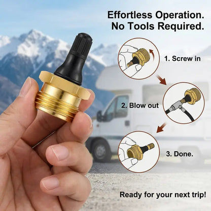 Brass RV Blow Out Plug with Drain Valve – Winterizing Air Hose Adapter