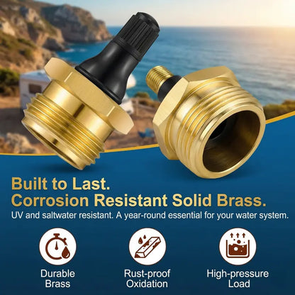 Brass RV Blow Out Plug with Drain Valve – Winterizing Air Hose Adapter