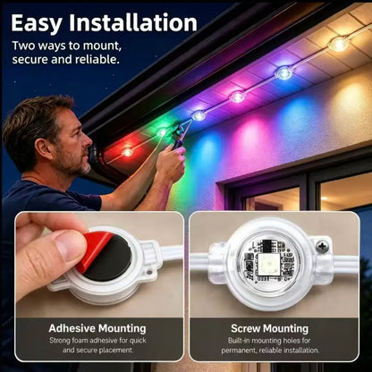 Permanent Outdoor Lights – App-Controlled Color-Changing Eave Lights with Music Sync, IP67 Waterproof Design for Christmas & Halloween