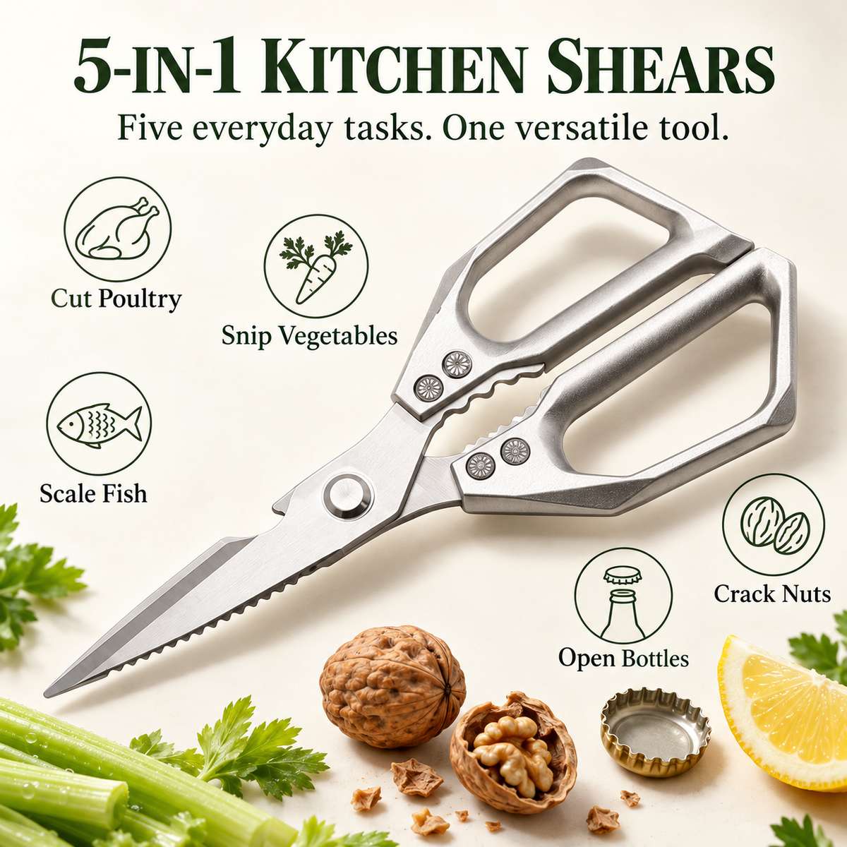 Heavy-Duty Stainless Steel Kitchen Shears – Detachable Blades for Easy Cleaning & Everyday Food Prep