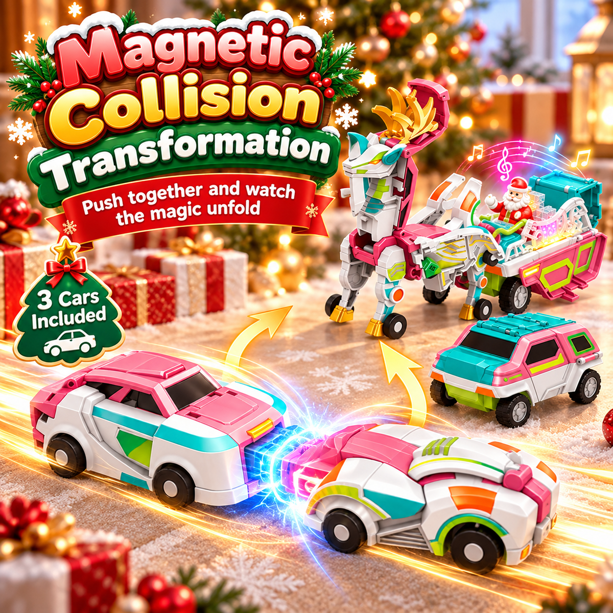 🎄🚗 3-in-1 Magnetic Transforming Christmas Car Set