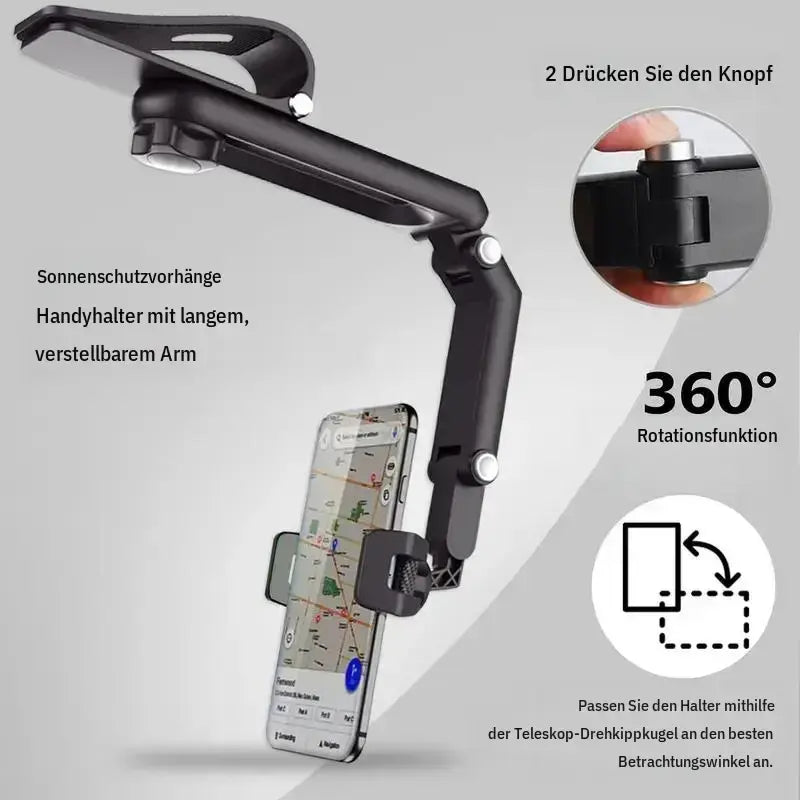 🚗📱 Car Phone Mount – Long Adjustable Arm, 360° Rotation & Secure Anti-Scratch Clamp 🎥