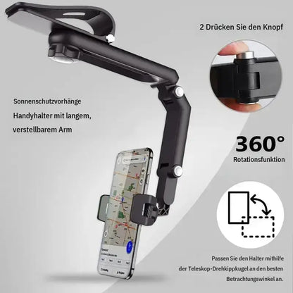 🚗📱 Car Phone Mount – Long Adjustable Arm, 360° Rotation & Secure Anti-Scratch Clamp 🎥
