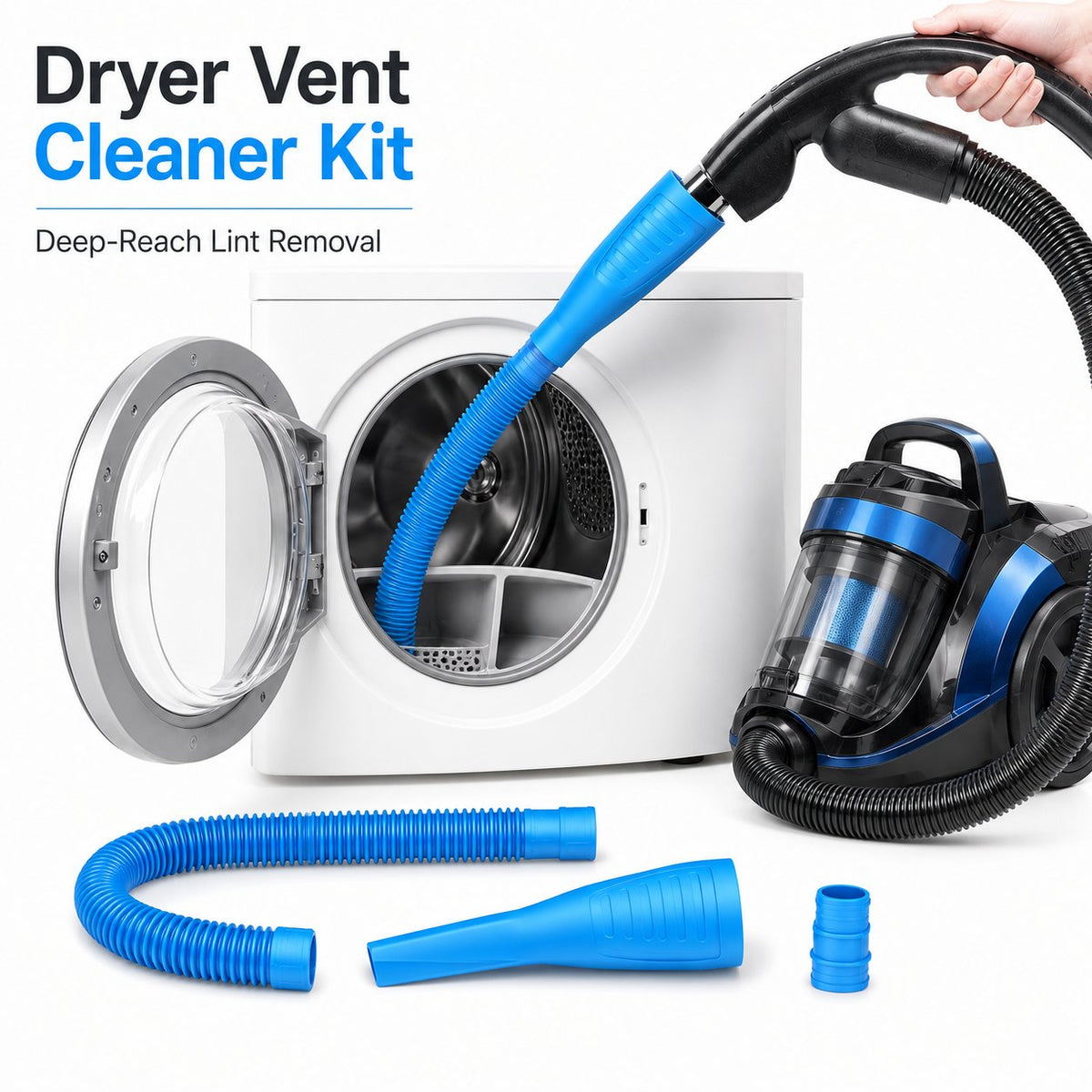 🧹 2-in-1 Dryer Vent Cleaning Kit – Vacuum Hose Attachment & Flexible Lint Brush ✨