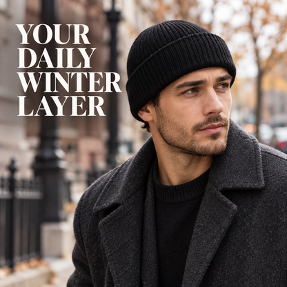 Men’s Cuffed Knit Beanie – Solid Color Everyday Hat for Fall & Winter