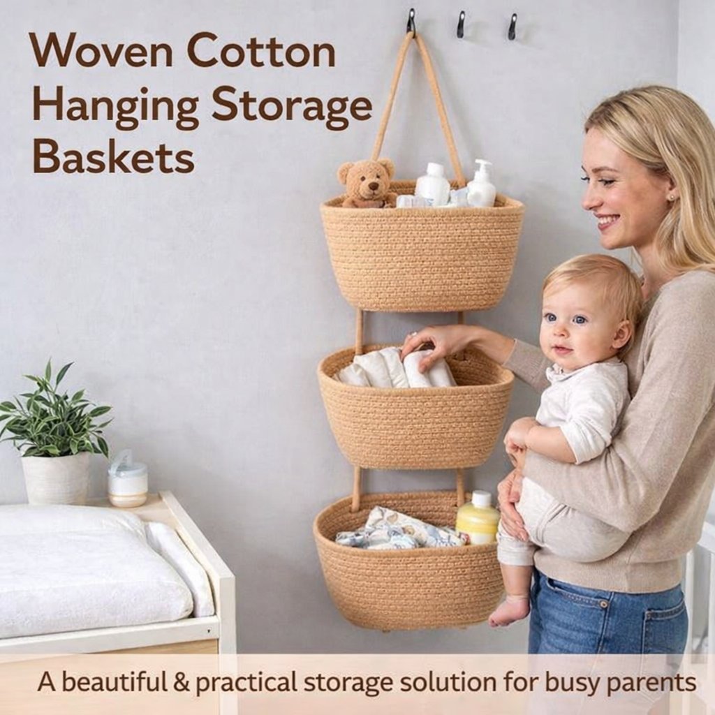 🔥HOT SALE🔥🧺Woven cotton 3-Tier Over the Door Basket, Wall-Mounted Jute Storage Organizer