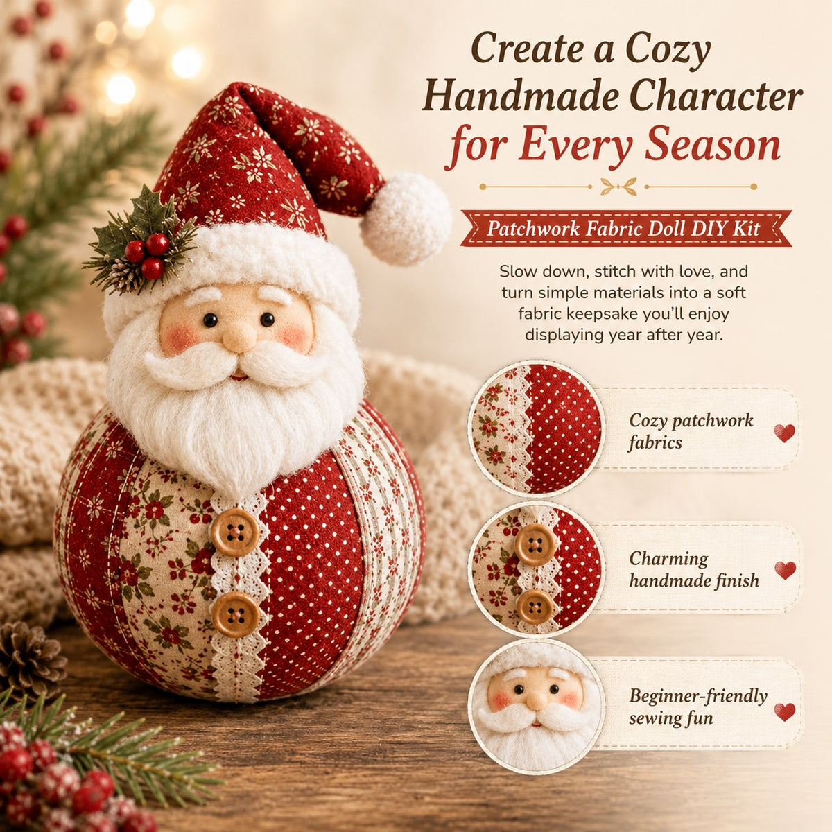 🔥LAST DAY 50% OFF - 🎄 Patchwork Fabric Doll DIY Kit