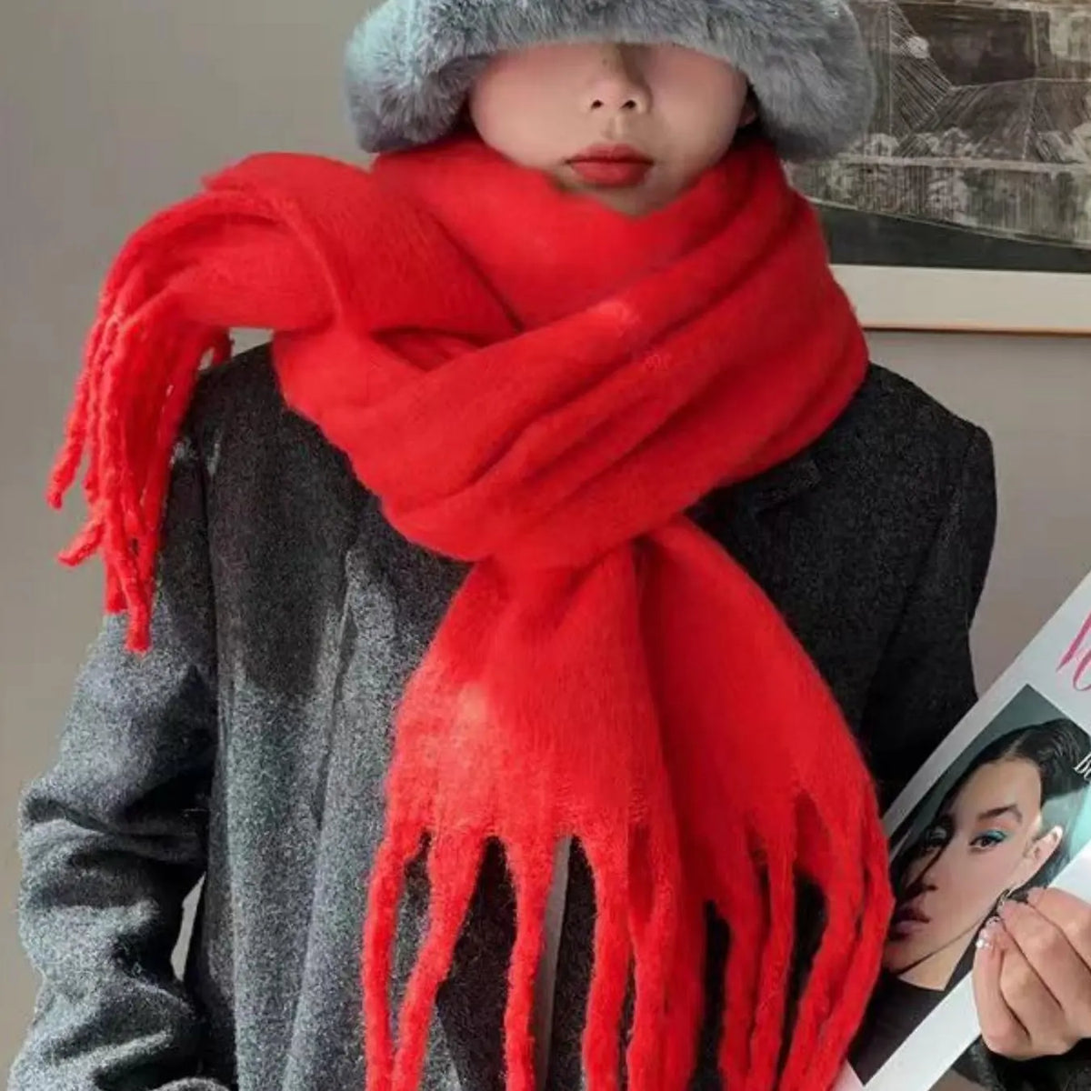 🧣🍂Solid Color Tassel Scarf – Thick & Cozy Fall-Winter Style for Women & Men