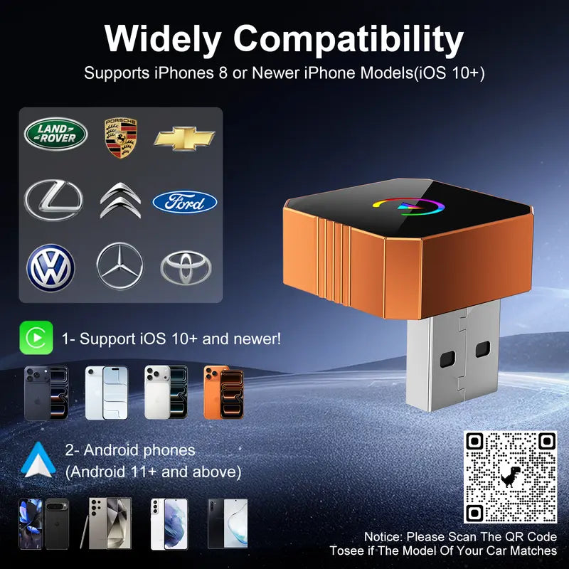 🚗📱 2027 Wireless CarPlay & Android Auto Adapter – Converts Wired to Wireless with OTA Updates ✨
