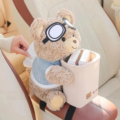 Plush bear car organizer and tissue holder