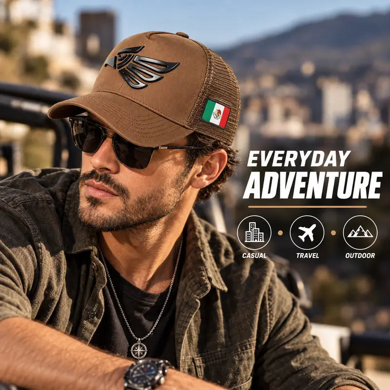 🧢☀️ Unisex Mexican Eagle Baseball Net Cap – Adjustable Outdoor Snapback Trucker Hat 🦅