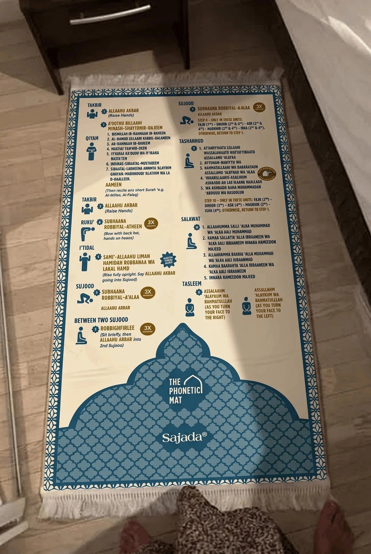 🕌 Step-by-Step Phonetic Padded Prayer Mat – Guided Learning & Comfort ✨