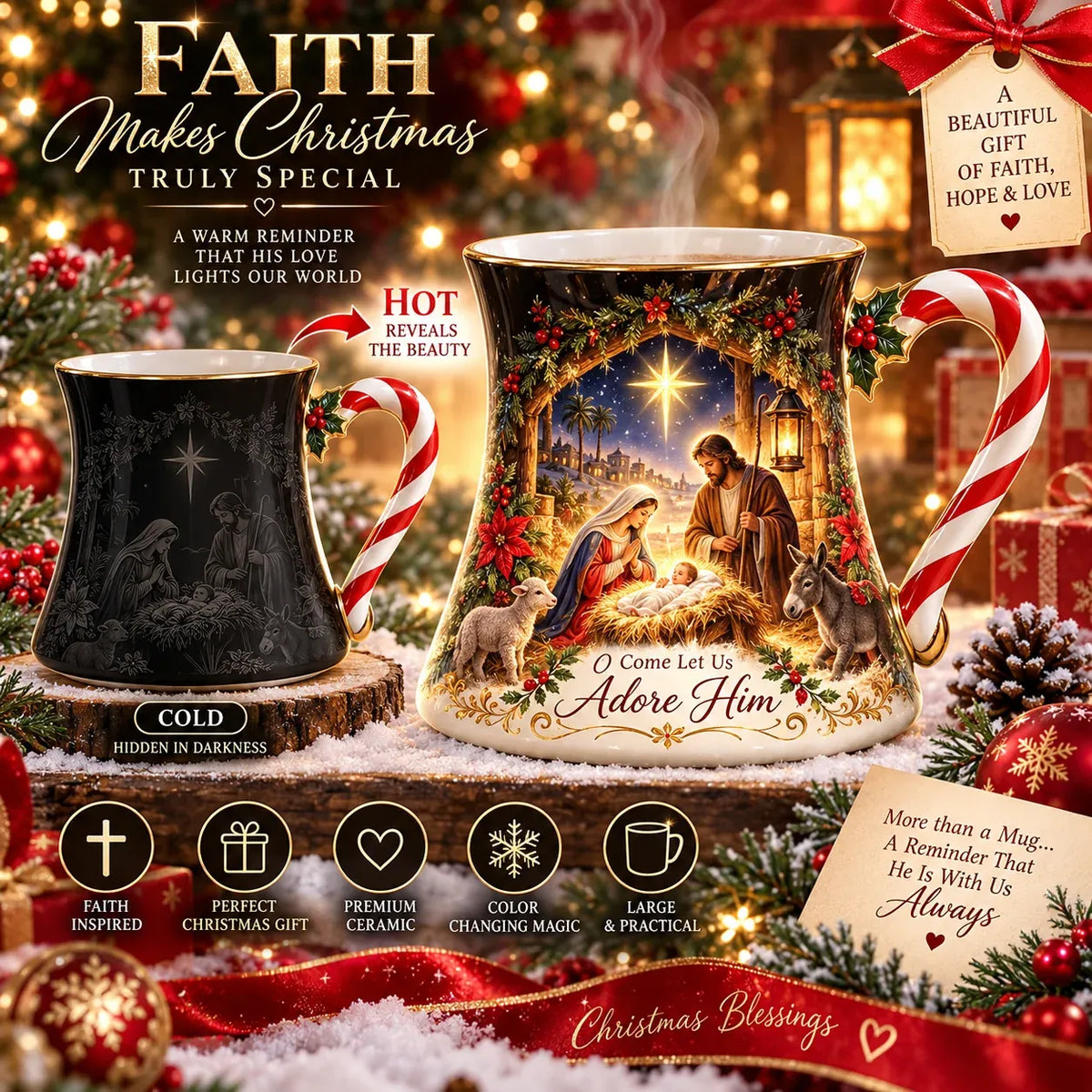 🎄Christmas Magic Heat-Reveal Mug | 350 mL Color-Changing Santa Village Cup ☕