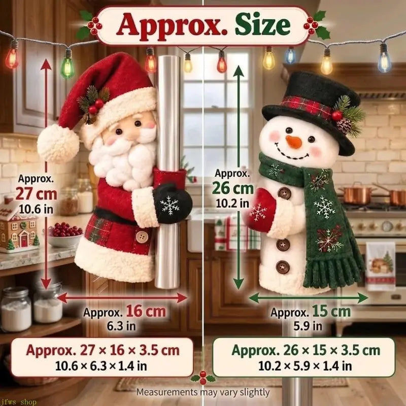 Plush Christmas Handle Huggers – Santa & Snowman Appliance Handle Covers for Festive Kitchen Decor
