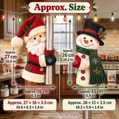 Plush Christmas Handle Huggers – Santa & Snowman Appliance Handle Covers for Festive Kitchen Decor