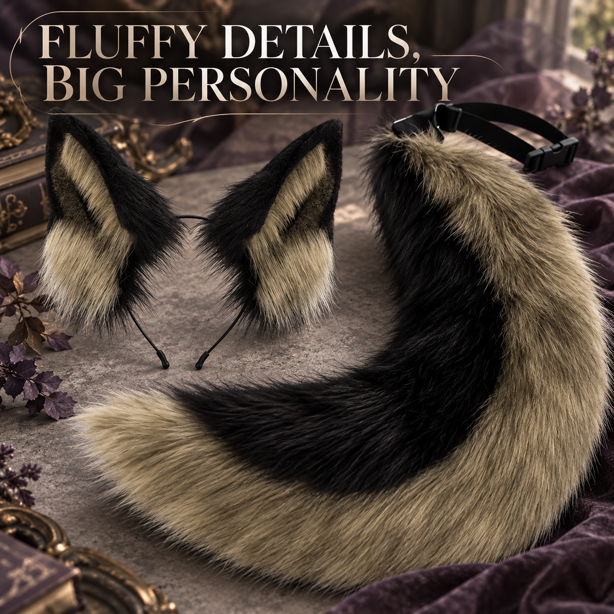 Fluffy Fox Ears & Tail Cosplay Set – Soft Plush Accessories for Anime Conventions, Halloween & Dress-Up