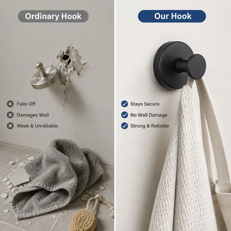 🪝✨ Stainless Steel Finish GripLock Heavy-Duty Adhesive Wall Hooks 🏠
