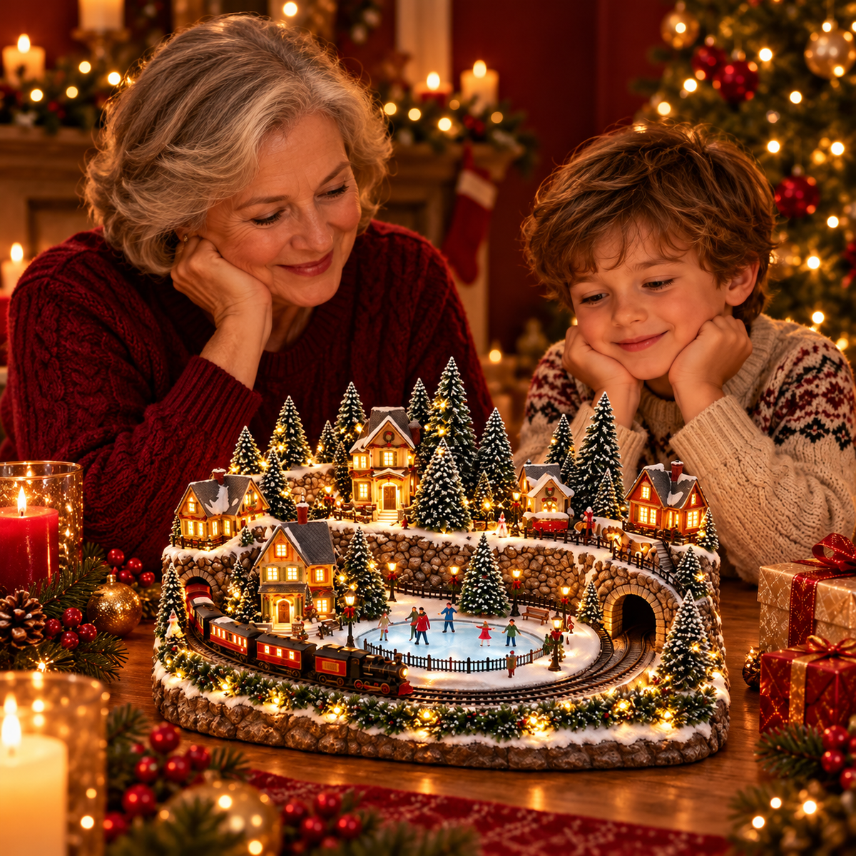 🎄 Animated Holiday Train & Ice Rink Scene