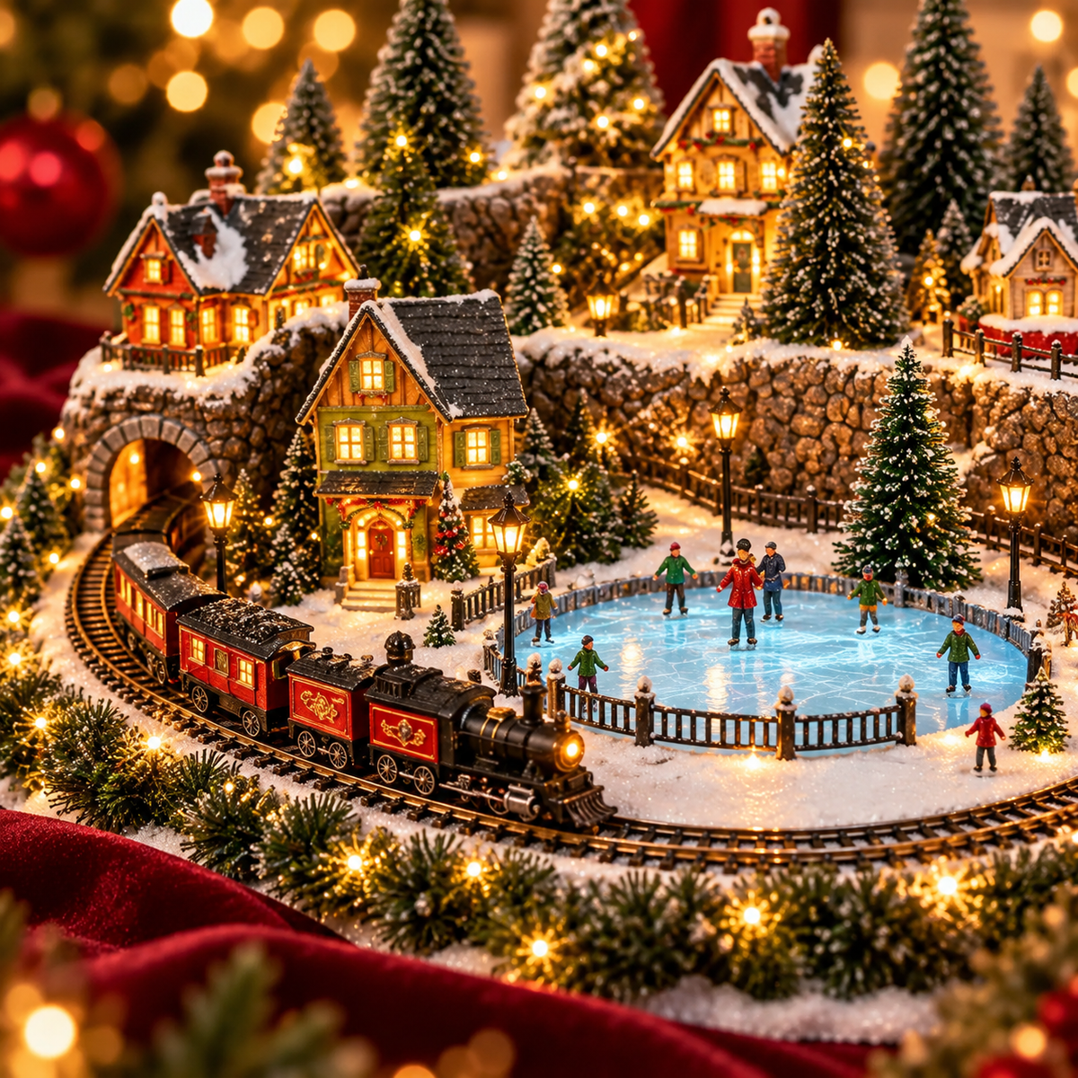 🎄 Animated Holiday Train & Ice Rink Scene
