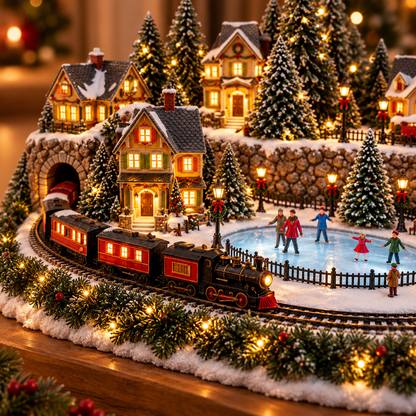 🎄 Animated Holiday Train & Ice Rink Scene
