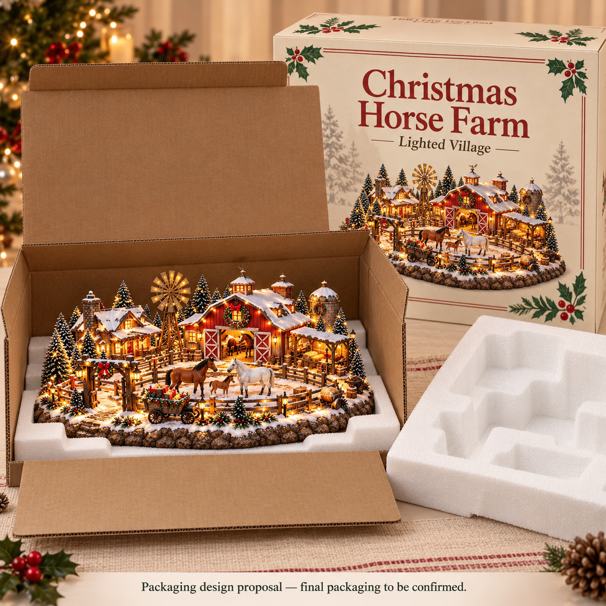 🐴🎄 Christmas Horse Stable Village – Lighted Equestrian Holiday Scene