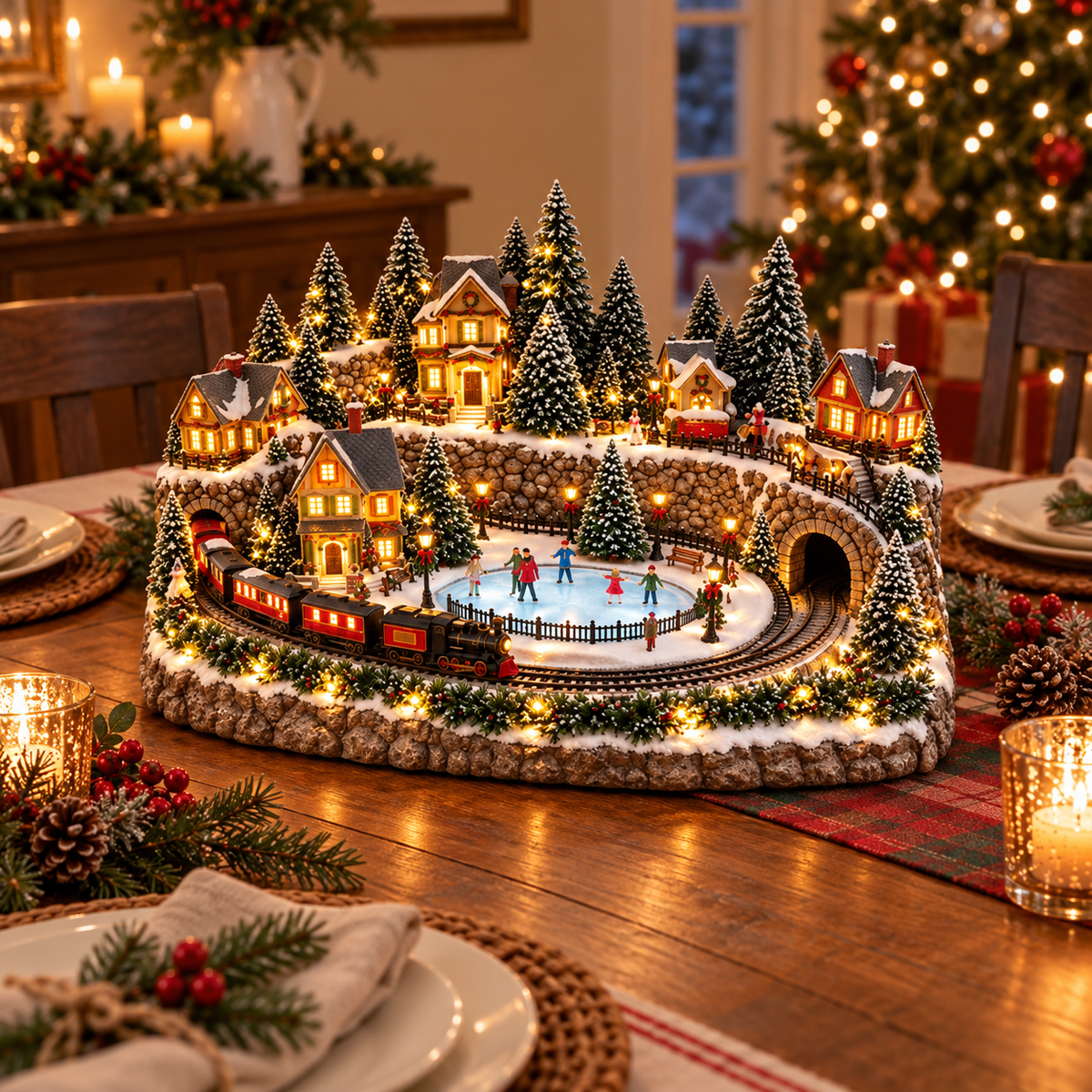 🎄 Animated Holiday Train & Ice Rink Scene