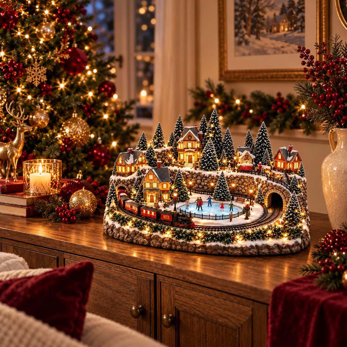 🎁Animated Holiday Train & Ice Rink Scene ✨🎁