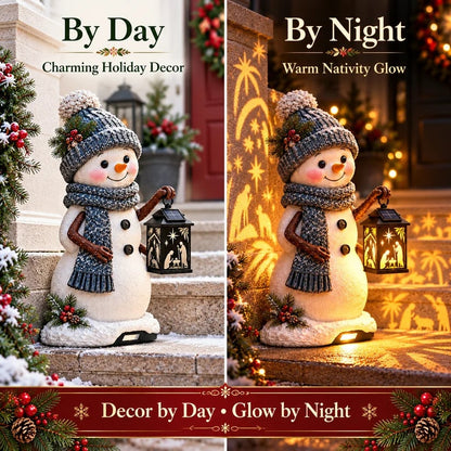 ⛄ Snowman Nativity Glow™ – Solar Christmas Step Light with Holy Family Projection