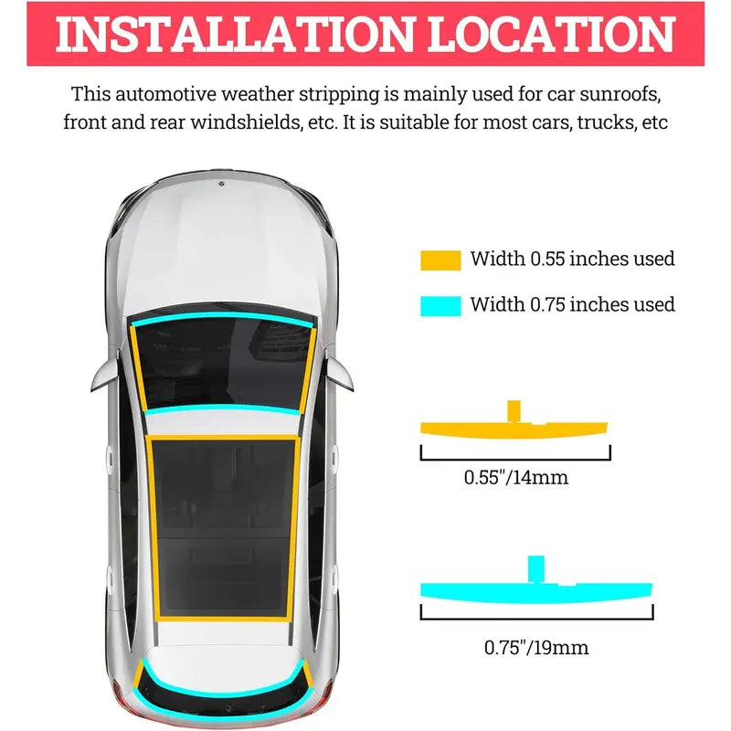 🚗🚗20Ft Automotive Windshield Rubber Seal Strip – T-Shaped Weatherstripping for Compatible Front & Rear Windshields, Sunroofs & Vehicle Trim
