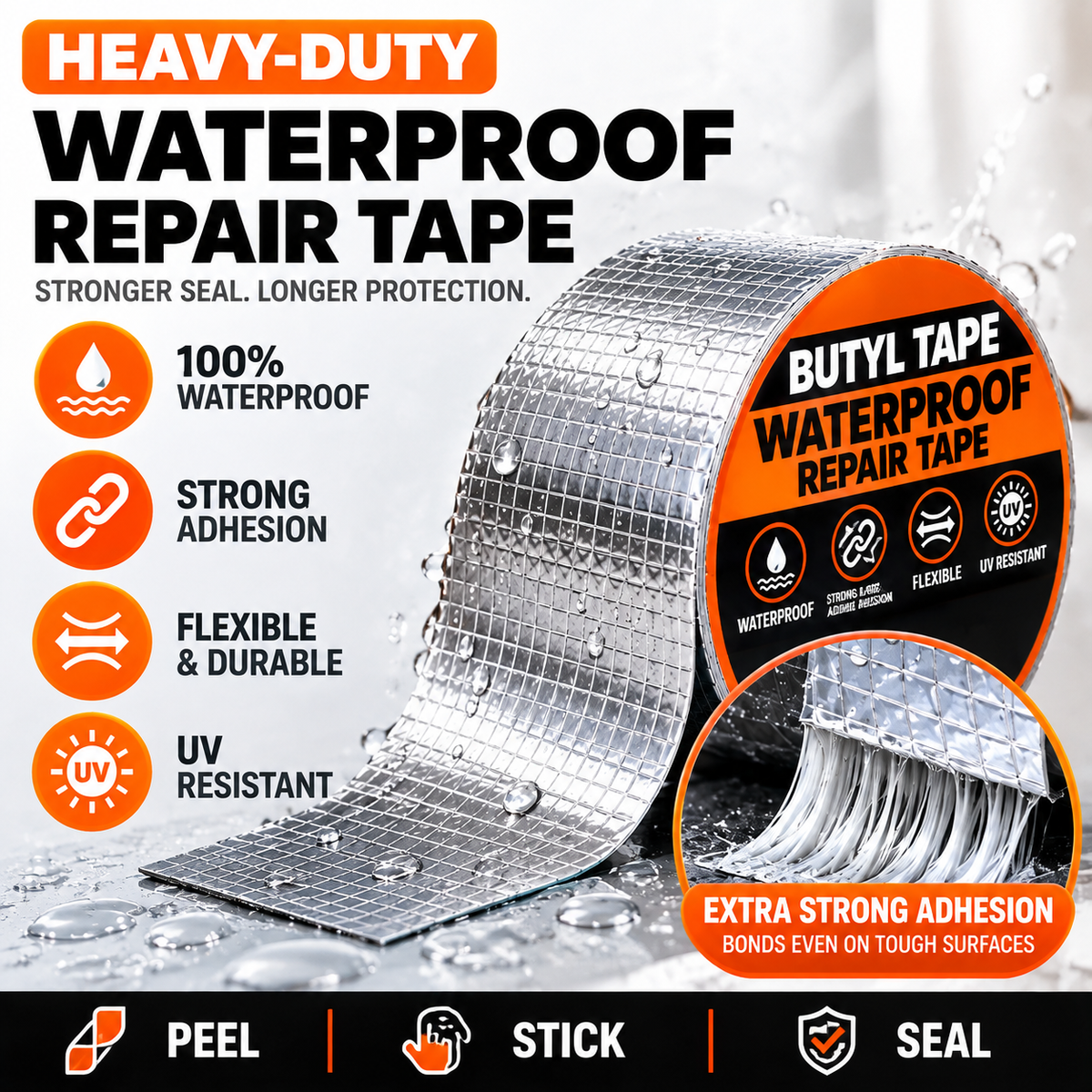 Butyl Tape Aluminum Waterproof Sealing Tape – 2" x 39.4" Leak Repair